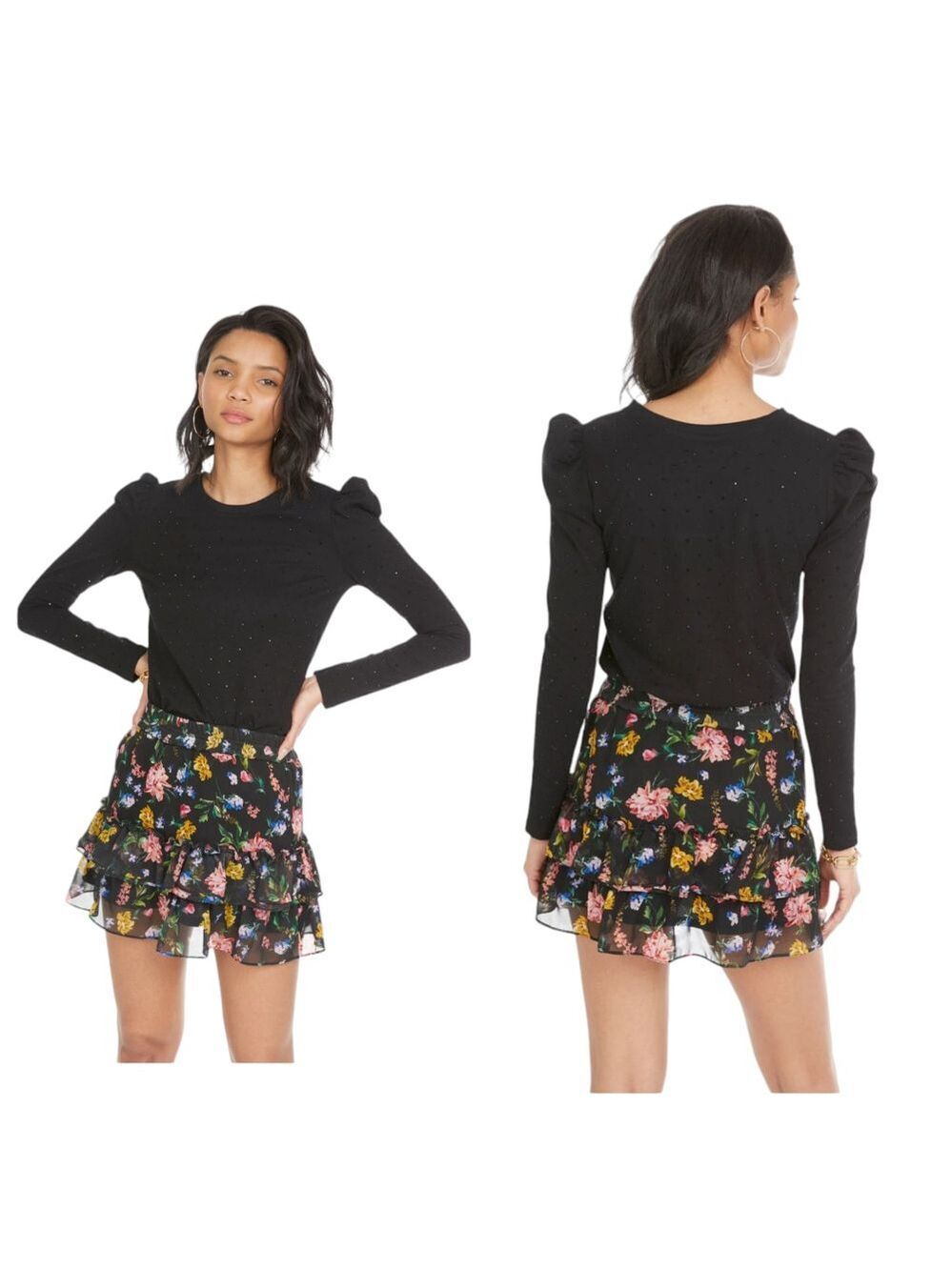 GENERATION LOVE JOSEPHINE CRYSTAL Long Sleeve Blouse Sz M Black
